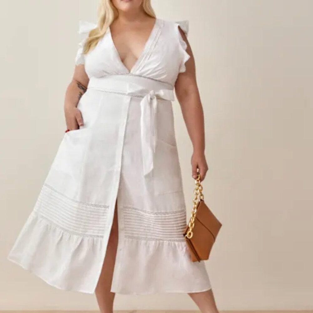 Reformation Lili Linen Dress Es White - Size 14